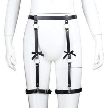 Гартери на стегна та ноги з кільцями Fetish Strap із штучної шкіри чорного кольору &mdash; фото