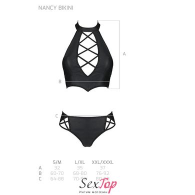 Комплект из эко-кожи Nancy Bikini black XXL/XXXL - Passion, бра и трусики с имитацией шнуровки SO5369 фото