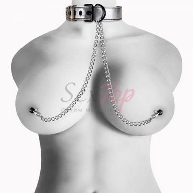 Ошейник БДСМ с зажимами для сосков серебристого цвета Lovetoy &mdash;  фото товара 2