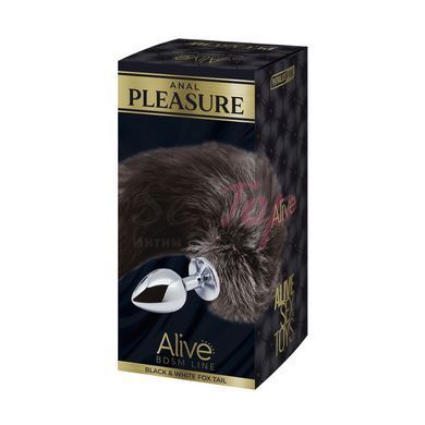 Металлическая анальная пробка Лисий хвост Alive Black And White Fox Tail M, диаметр 3,4 см &mdash;  фото товара 5