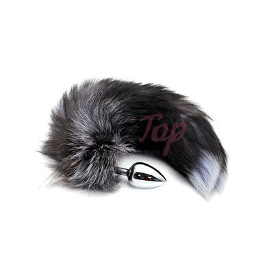 Металлическая анальная пробка Лисий хвост Alive Black And White Fox Tail M, диаметр 3,4 см &mdash;  фото товара 3
