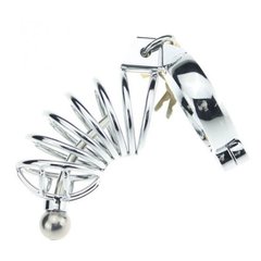 Metal Asylum Chastity Device with Urethral Stretching Penis Plug and Two Rings L IXI58507 фото