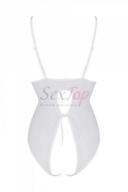 Боді з ажурним декором та відкритим кроком Passion URSULA BODY S/M, white - фото товару 9
