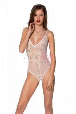 Боді з ажурним декором та відкритим кроком Passion URSULA BODY S/M, white - фото товару 6