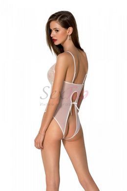 Боді з ажурним декором та відкритим кроком Passion URSULA BODY S/M, white - фото товару 7