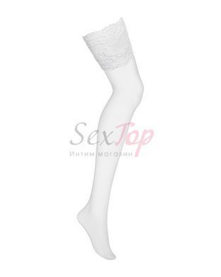 Чулки под пояс с широким кружевом Obsessive 810-STO-2 stockings L/XL, белые &mdash;  фото товара 3