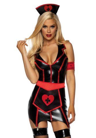 Виниловый костюм медсестры Leg Avenue Vinyl Naughty Nurse XS, платье, фартук, повязки &mdash;  фото товара 1