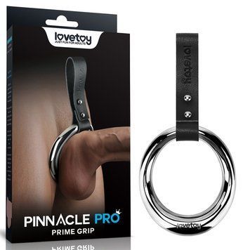 Фіксатор-кільце на пеніс металевий сріблястий з петлею Lovetoy Pinnacle Pro Prime Grip розмір Large - фото товару 1