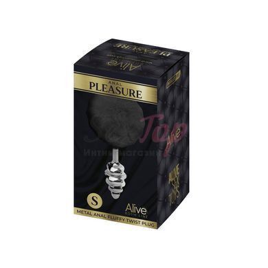 Металлическая анальная пробка Кроличий хвостик Alive Fluffy Twist Plug S Black, диаметр 2,9 см &mdash;  фото товара 3