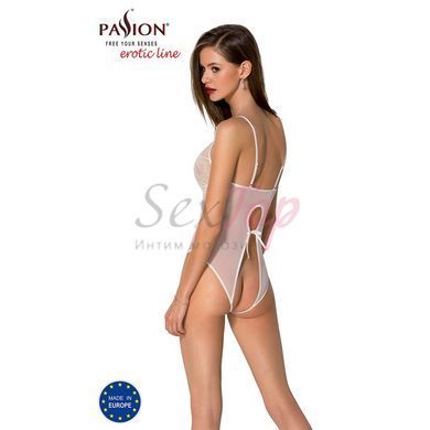 Боді з ажурним декором та відкритим кроком Passion URSULA BODY S/M, white - фото товару 2