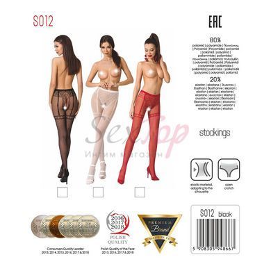 Колготки-бодістокінги Passion S012 One Size, Red, імітація панчіх, пояса та мереживних трусиків - фото товару 5