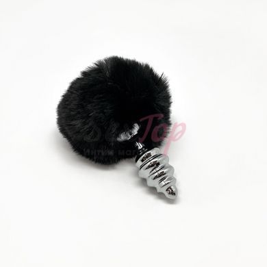 Металлическая анальная пробка Кроличий хвостик Alive Fluffy Twist Plug S Black, диаметр 2,9 см &mdash;  фото товара 2