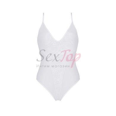 Боді з ажурним декором та відкритим кроком Passion URSULA BODY S/M, white - фото товару 3