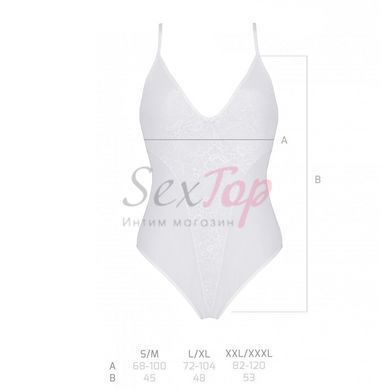Боді з ажурним декором та відкритим кроком Passion URSULA BODY S/M, white - фото товару 5