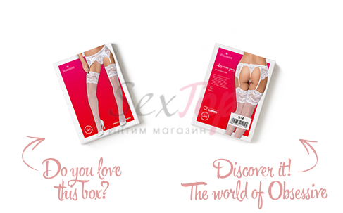 Чулки под пояс с широким кружевом Obsessive 810-STO-2 stockings L/XL, белые &mdash;  фото товара 4