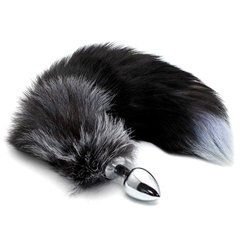 Металева анальна пробка Лисячий хвіст Alive Black And White Fox Tail M (мятая упаковка) SO6322-R фото