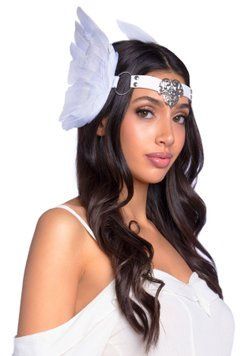 Пов&rsquo;язка на голову з крилами Leg Avenue Feather headband White, пір&rsquo;я та натуральна шкіра,  - 1