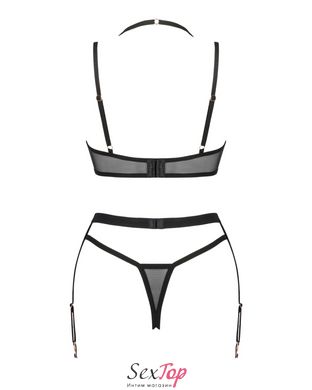 Комплект білизни Obsessive Selinne 3-pcs set XS/S Black, бюстгальтер, стрінги пояс для панчіх SO8667 фото