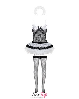 Эротический костюм горничной с юбкой Obsessive Housemaid 5 pcs costume S/M, black, топ, юбка, стринг SO7709 фото