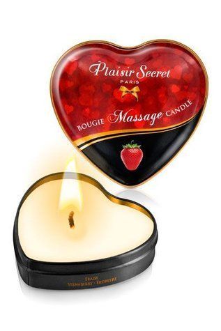 Массажная свеча сердечко Plaisirs Secrets Strawberry (35 мл) &mdash;  фото товара 1