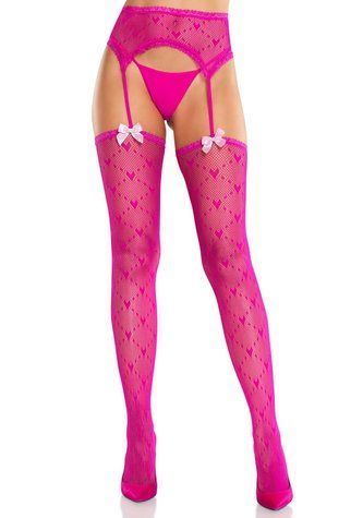 Колготки-панчохи Leg Avenue Heart Garterbelt Stockings One Size Magenta - фото товару 1