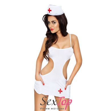 Костюм медсестри AKKIE SET white XXL/XXXL - Passion, сорочка, трусики, шапочка EL10202 фото