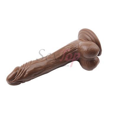 Вібратор реалістичний на присосці та мошонкою James Deen 8.5 Vibrating Dildo коричневий - фото товару 6