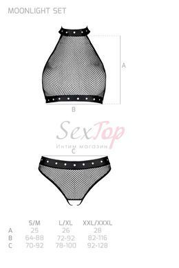 Білизна з відкритим доступом Passion MOONLIGHT SET S/M black, топ, стрінги - фото товару 7