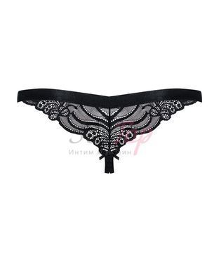 Кружевные танга с доступом Obsessive 828-THC-1 crotchless thong L/XL, черные &mdash;  фото товара 6