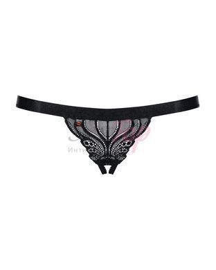 Кружевные танга с доступом Obsessive 828-THC-1 crotchless thong L/XL, черные &mdash;  фото товара 5