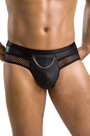 Чоловічі труси з ланцюжком Passion 030 SLIP TOM S/M Black, екошкіра, відкриті сідниці - фото товару 1