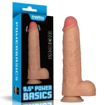 Реалістичний вібратор на присосці тілесного кольору Lovetoy Vibrating Power Basics Cock 9.5, Телесный - 1
