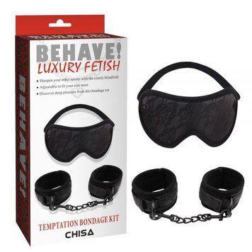 Черный БДСМ набор из маски и наручников Chisa Temptation Bondage Kit, Черный - 1