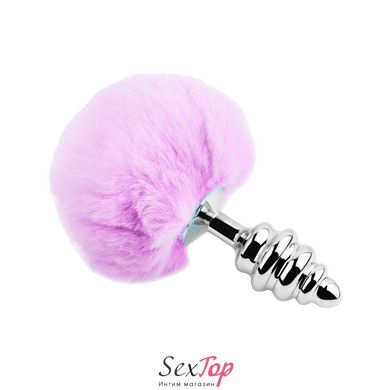 Металлическая анальная пробка Кроличий хвостик Alive Fluffy Twist Plug L Purple, диаметр 3,8 см SO6310 фото