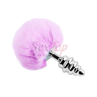 Металева анальна пробка Кролячий хвостик Alive Fluffy Twist Plug L Purple, діаметр 3,8 см - фото товару 2
