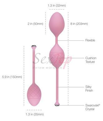 Розкішні вагінальні кульки PILLOW TALK - Frisky Pink з кристалом, діаметр 3,2 см, вага 49-75гр - фото товару 8