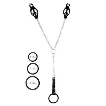 Зажимы для сосков Art of Sex - Nipple clamps for Men Black clover с эрекционными кольцами,  - 1