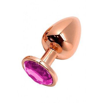 Металева анальна пробка Wooomy Tralalo Rose Gold Metal Plug Magenta L, діаметр 4 см, довжина 9 см,  - 1