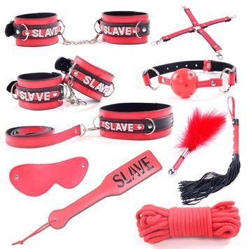 Набор для секса БДСМ красного цвета Vscnovelty Slave Kit 10 предметов, Красный - 1