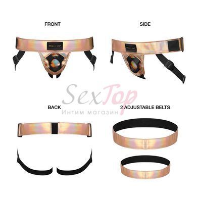 Трусы для страпона Strap-On-Me Leatherette Harness Curious Holographic Rose Gold (мятая упаковка!!!) &mdash;  фото товара 3