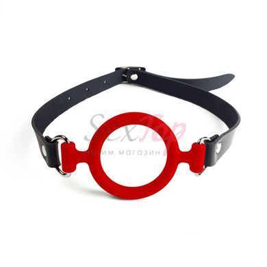 Кляп силиконовое кольцо натуральная кожа, Gag ring внутренний диаметр кольца 40 мм, Красный &mdash;  фото товара 2