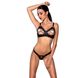 Комплект из экокожи Celine Bikini black L/XL — Passion: открытый бра с лентами, стринги со шнуровкой SO6400 фото 1