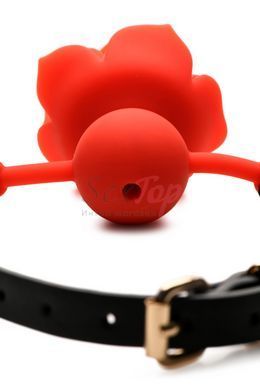 Силіконовий кляп з трояндою Master Series: Blossom Silicone Rose Gag &ndash; Red - фото товару 5