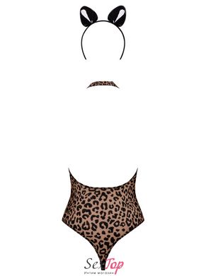 Эротический костюм леопарда Obsessive Leocatia teddy XXL, боди, обруч с ушками SO7714 фото