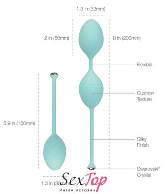 Розкішні вагінальні кульки PILLOW TALK - Frisky Teal з кристалом, діаметр 3,2 см, вага 49-75 гр SO2722 фото