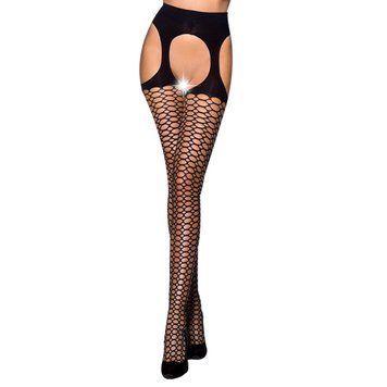 Еротичні колготки Passion TIOPEN 004 3/4 (fishnet 40 den), black, імітація панчох і пояса, Черный - 1