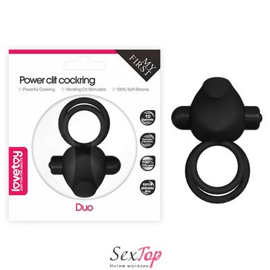 Вібро-насадка для пеніса з ерекційними кільцями Power Clit Duo Silicone Cockring Black IXI40405 фото