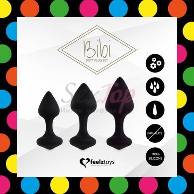 Набор силиконовых анальных пробок FeelzToys - Bibi Butt Plug Set 3 pcs Black &mdash;  фото товара 3