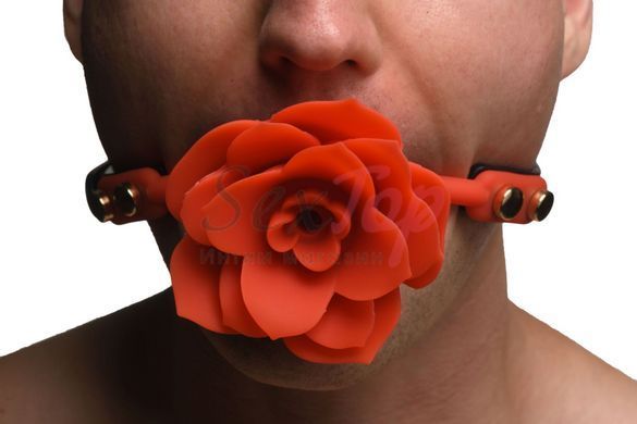 Силіконовий кляп з трояндою Master Series: Blossom Silicone Rose Gag &ndash; Red - фото товару 9