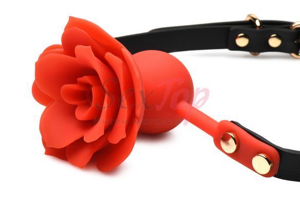 Силіконовий кляп з трояндою Master Series: Blossom Silicone Rose Gag &ndash; Red - фото товару 2
